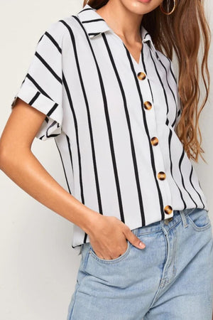 Striped Button Up Short Sleeve Shirt-Teresa's Fashionista LLC