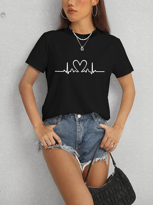 Heart Round Neck Short Sleeve T-Shirt-Teresa's Fashionista LLC