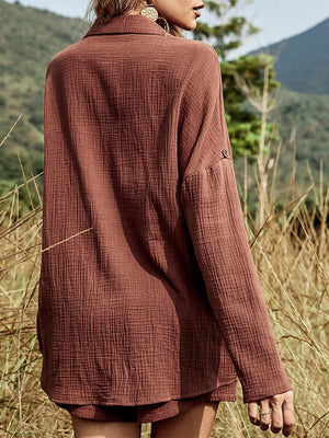 Texture Button Up Shirt and Shorts Set-Teresa's Fashionista LLC