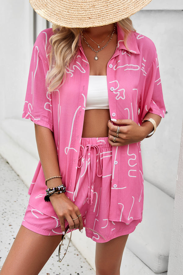 Printed Button Up Shirt and Shorts Set-Teresa's Fashionista LLC