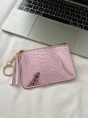 PU Leather Tassel Trim Card Case-Teresa's Fashionista LLC