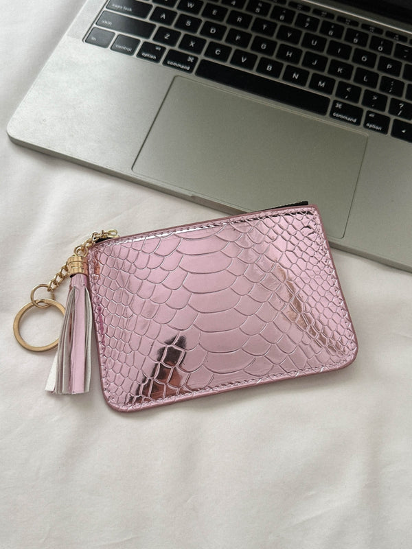 PU Leather Tassel Trim Card Case-Teresa's Fashionista LLC