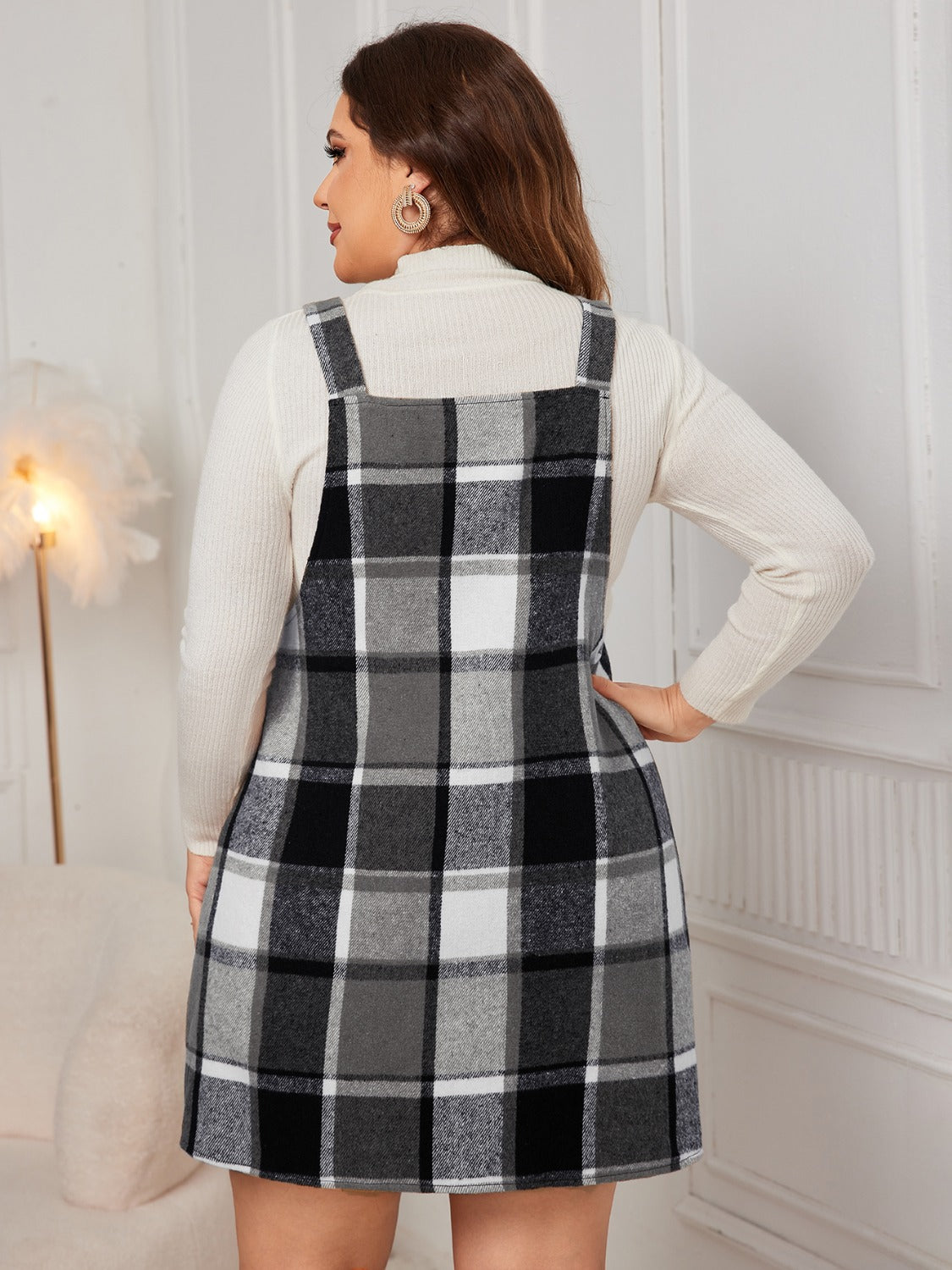 Honey Plus Size Plaid Wide Strap Overall Dress - Teresa's Fashionista LLC