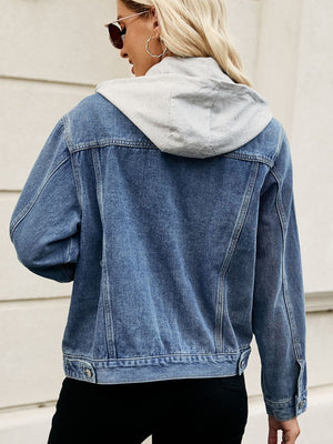 Drawstring Hooded Button Up Denim Jacket-Teresa's Fashionista LLC