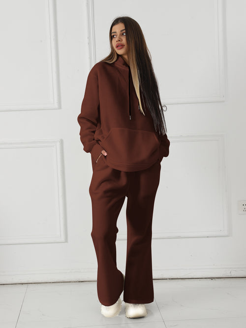 Women's Fashionable Casual Solid Color Long Sleeved Sweatshirt Set - Teresa's Fashionista LLC