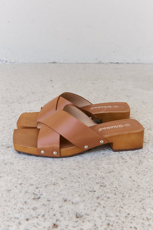 Weeboo Step Into Summer Criss Cross Wooden Clog Mule in Brown-Teresa's Fashionista LLC