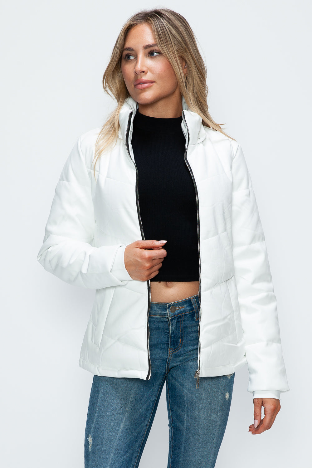 How Dare U Pocketed Zip Up Puffer Jacket with Removable Hood - Teresa's Fashionista LLC