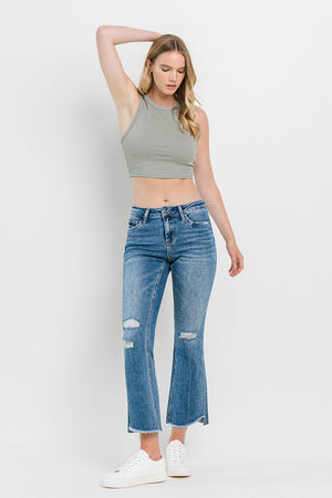 Vervet by Flying Monkey Full Size Mid Rise Distressed Cropped Flare Jeans-Teresa's Fashionista LLC