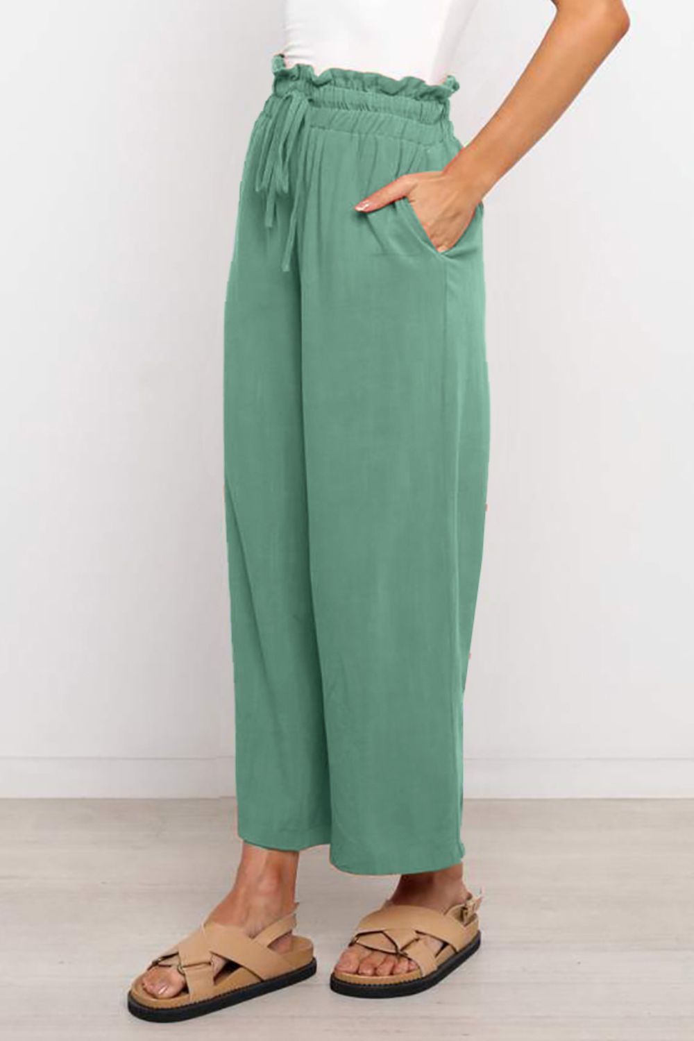 Drawstring Paperbag Waist Wide Leg Pants-Teresa&#39;s Fashionista LLC