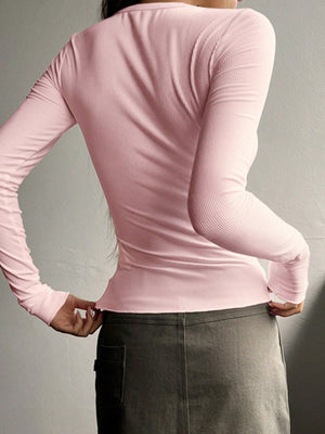 Half Button Long Sleeve T-Shirt-Teresa's Fashionista LLC
