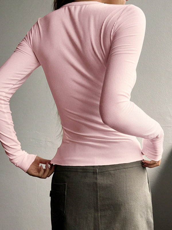 Half Button Long Sleeve T-Shirt-Teresa's Fashionista LLC