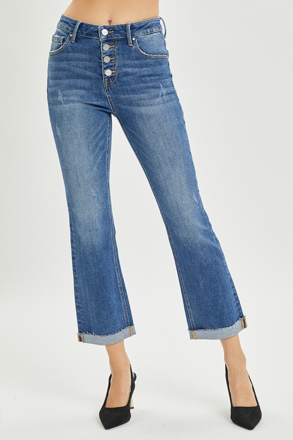 RISEN Full Size Button Fly Cropped Bootcut Jeans-Teresa's Fashionista LLC