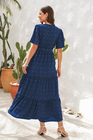 Swiss Dot Tied Surplice Short Sleeve Dress-Teresa's Fashionista LLC