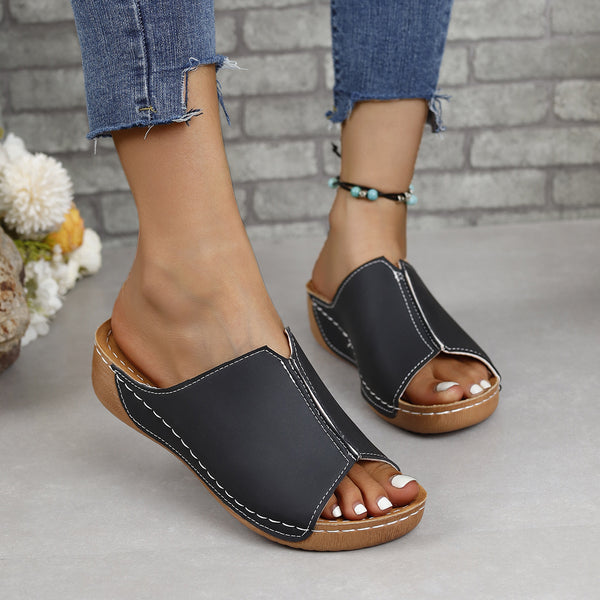 PU Leather Open Toe Sandals-Teresa's Fashionista LLC