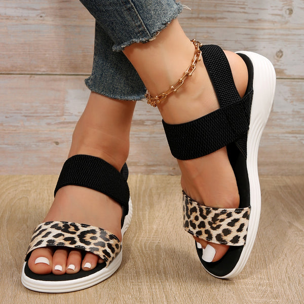 PU Leather Open Toe Low Heel Sandals-Teresa's Fashionista LLC