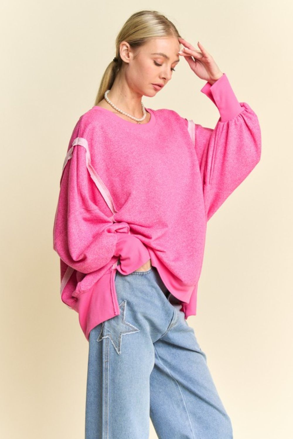 Davi & Dani Side Slit High-Low Lantern Sleeve Knit Top - Teresa's Fashionista LLC