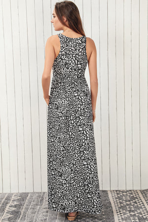 Leopard Round Neck Sleeveless Maxi Dress-Teresa's Fashionista LLC