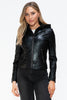 Snobbish Faux Leather Zip Up Drawstring Hooded Jacket - Teresa's Fashionista LLC
