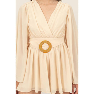 Plunging Neckline Bell Sleeve Romper