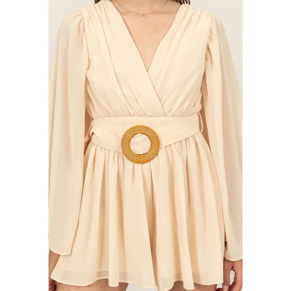 Plunging Neckline Bell Sleeve Romper