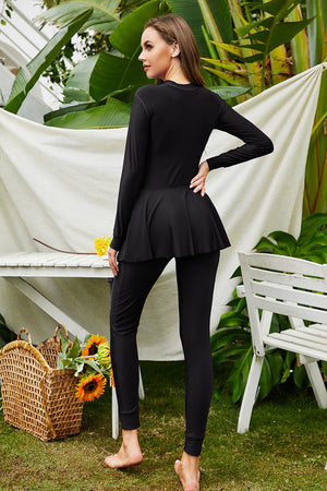 Mock Neck Long Sleeve One-Piece Swimwear-Teresa's Fashionista LLC