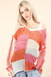 VERY J Color Block Oversized Summer Knit Cover Up