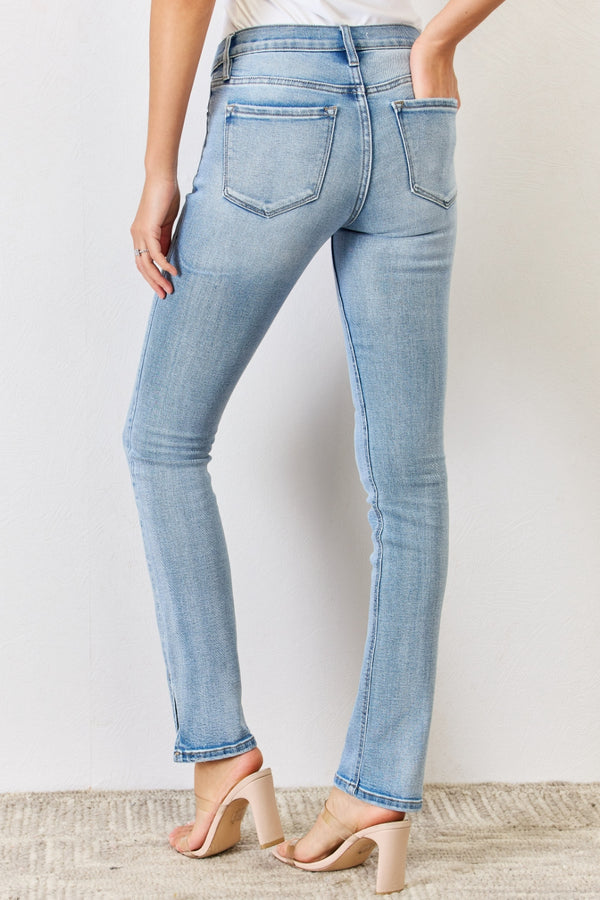 Kancan Full Size Mid Rise Y2K Slit Bootcut Jeans-Teresa's Fashionista LLC