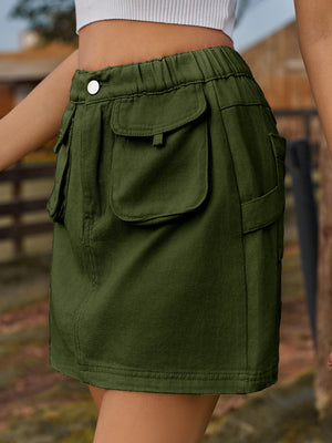 Pocketed Elastic Waist Denim Skirt-Teresa's Fashionista LLC