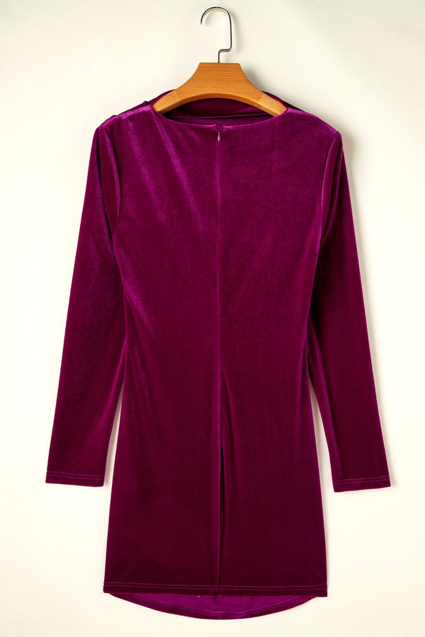 Ruched Mock Neck Long Sleeve Dress - Teresa's Fashionista LLC