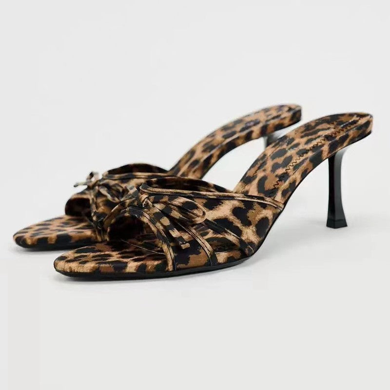 Bow Leopard Kitten Heel Sandals-Teresa's Fashionista LLC