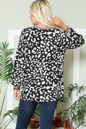 Celeste Full Size Leopard V-Neck Long Sleeve Blouse - Teresa's Fashionista LLC