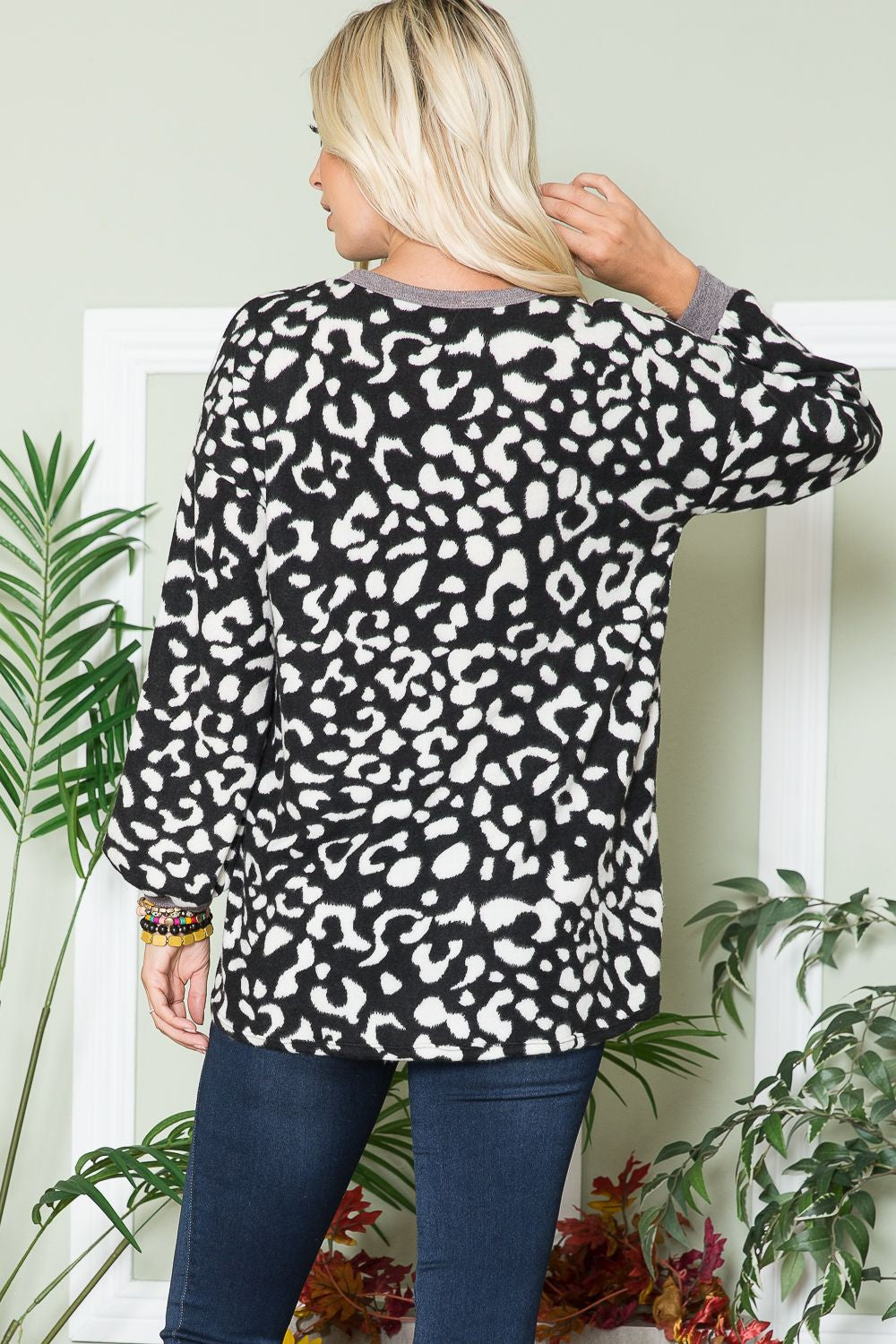Celeste Full Size Leopard V-Neck Long Sleeve Blouse - Teresa's Fashionista LLC