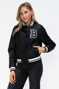 Love Me Now PU Leather Contrast Snap Down Bomber Jacket - Teresa's Fashionista LLC