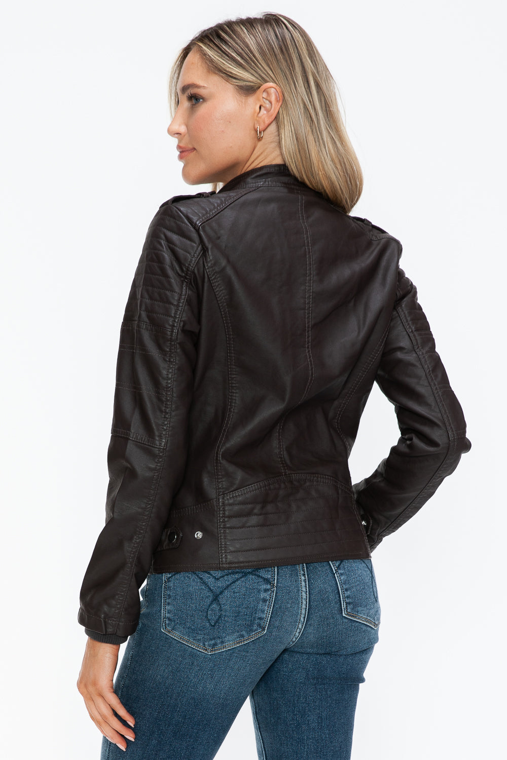 Snobbish PU Leather Biker Jacket with Side Zip Pockets - Teresa's Fashionista LLC
