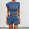 Solid Color Slim Sports Suit Summer 2Pcs Short-sleeved Round Neck T-shirt And Elastic Shorts Fashion Womens Clothing - Teresa's Fashionista LLC