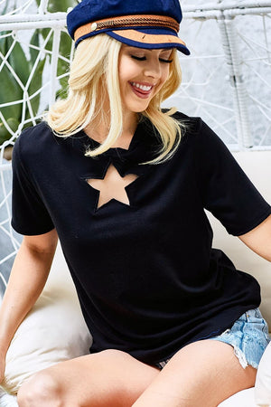 BiBi Star Cutout Short Sleeve T-Shirt-Teresa's Fashionista LLC