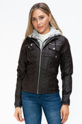 YMI Removable Faux Layered Multi-Pocket Jacket with Fuzzy Hood - Teresa's Fashionista LLC