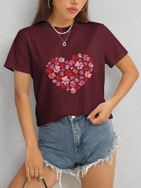 Heart Round Neck Short Sleeve T-Shirt-Teresa's Fashionista LLC