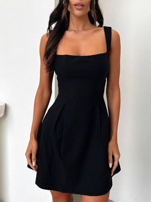 Devine Bow Back Square Neck Mini Dress - Teresa's Fashionista LLC