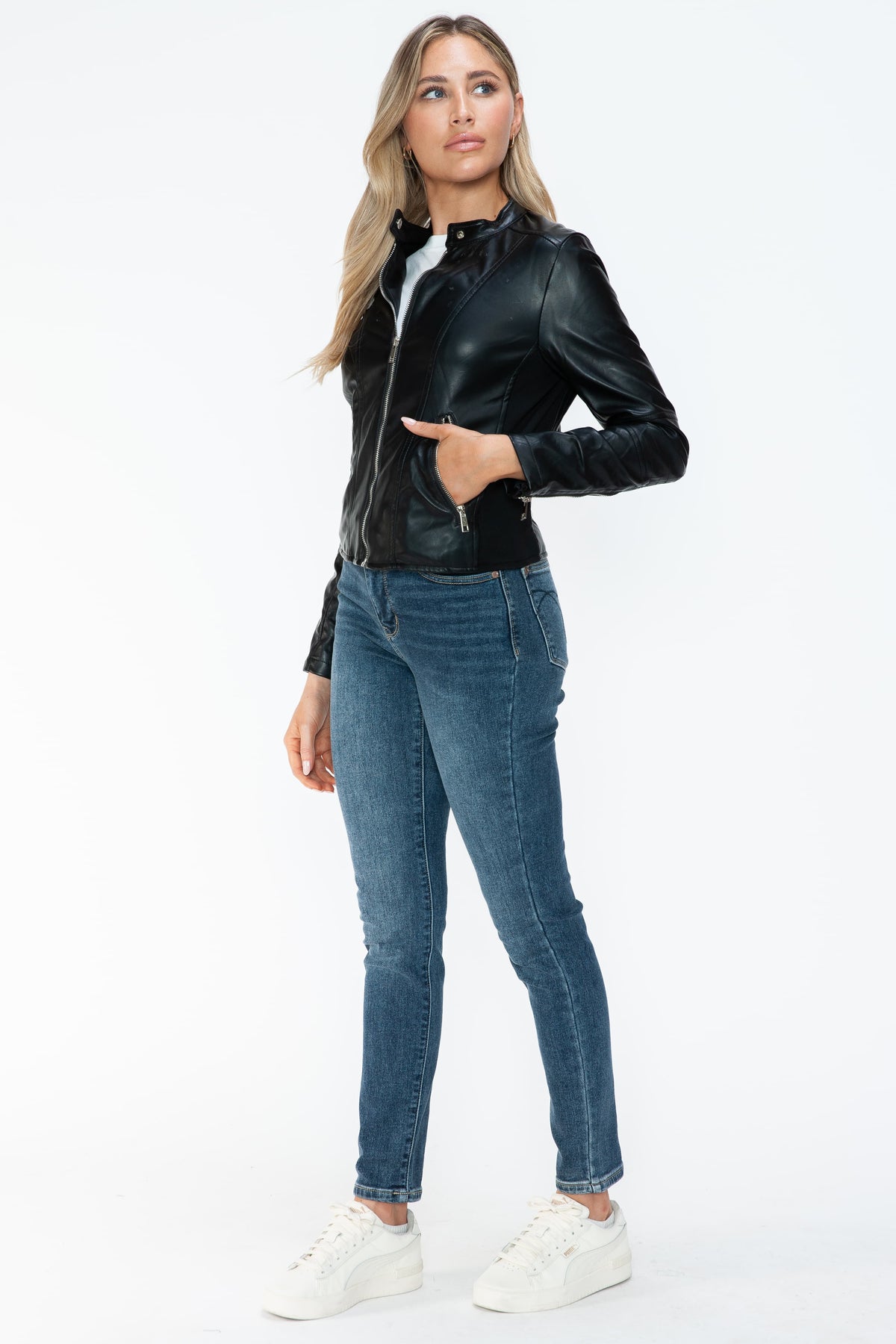 Snobbish PU Leather Zip Up Jacket with Pockets - Teresa's Fashionista LLC