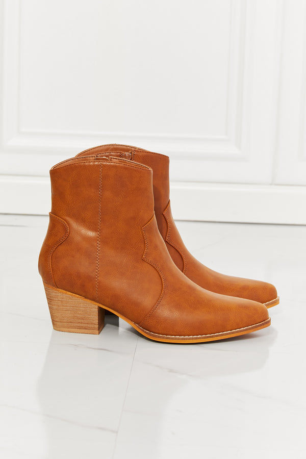 MMShoes Watertower Town Faux Leather Western Ankle Boots in Ochre-Teresa's Fashionista LLC