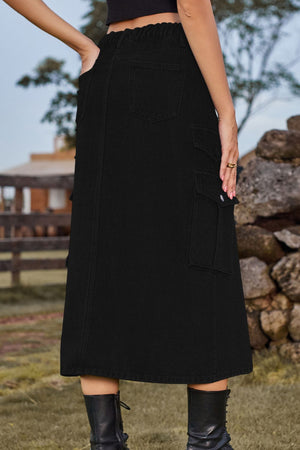 Slit Front Midi Denim Skirt with Pockets-Teresa's Fashionista LLC
