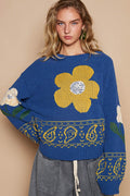 POL Flower Lace Patch Long Sleeve Sweater - Teresa's Fashionista LLC