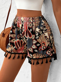 Paisley Print Tassel Hem Shorts