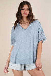 VERY J Oversized Contrast Knit Comfy Casual Top