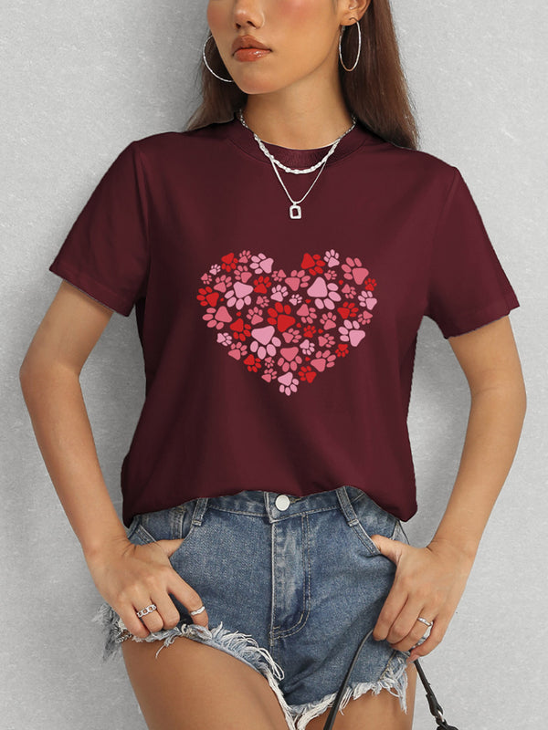 Heart Round Neck Short Sleeve T-Shirt-Teresa's Fashionista LLC