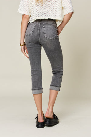 Judy Blue Full Size Button Fly High Waist Cuffed Capris-Teresa's Fashionista LLC