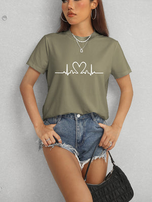 Heart Round Neck Short Sleeve T-Shirt-Teresa's Fashionista LLC