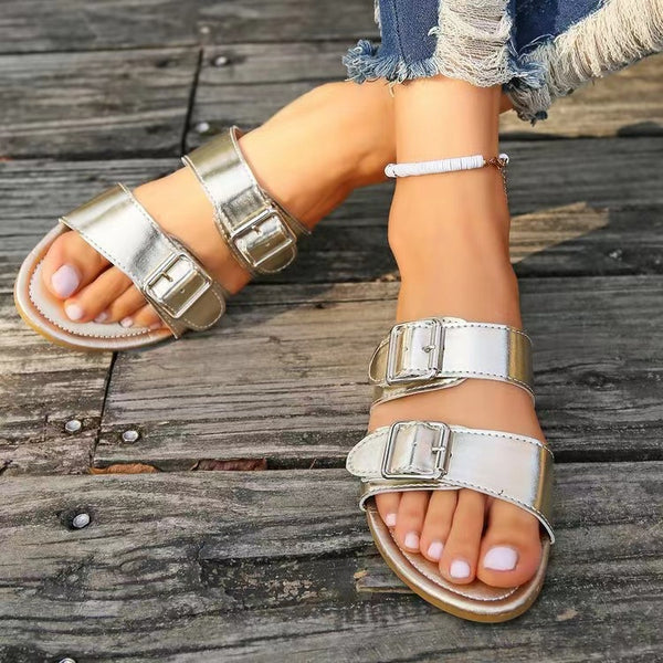 Open Toe Double Buckle Sandals-Teresa's Fashionista LLC