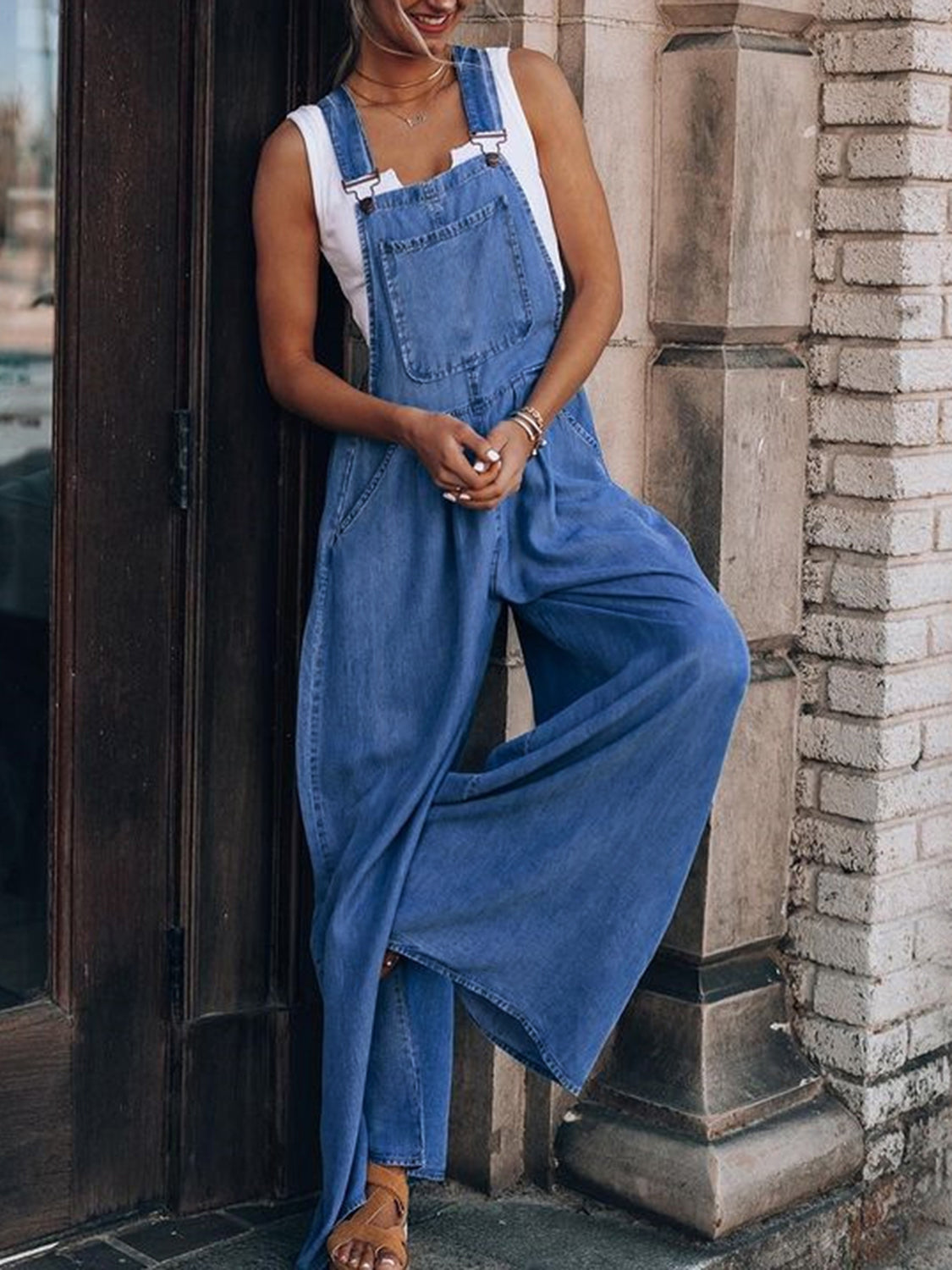 Wide Leg Denim Overalls - Teresa's Fashionista LLC
